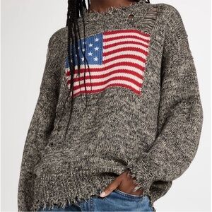 Denimist American Flag Oversized Sweater in Black Marled SZ XS EUC